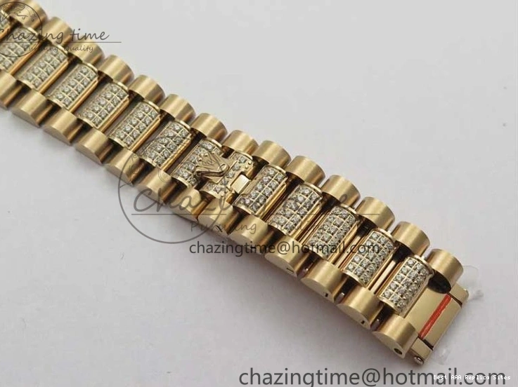 AAA Replica Watches on President A 2689 BP White ComfortFit Crystal Crystal Marker MOP RG Best Edition 128235 Dial Day-Date Bracelet RG 36mm 1218